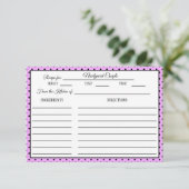 ブライダルシャワーレシピカード水玉模様ラベンダー 出欠カード (スタンド正面)