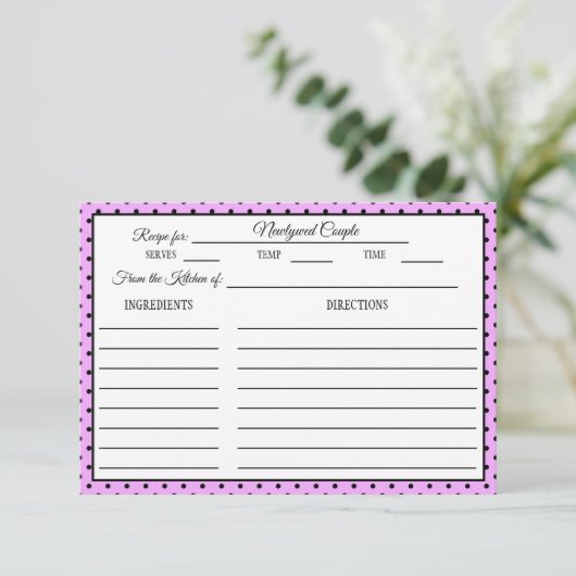 ブライダルシャワーレシピカード水玉模様ラベンダー 出欠カード (スタンド正面)