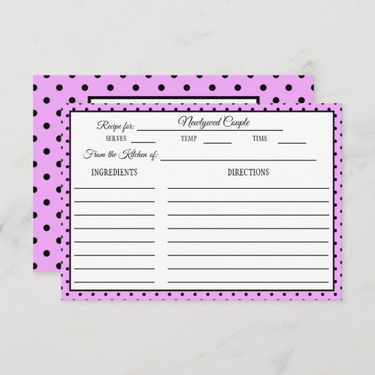ブライダルシャワーレシピカード水玉模様ラベンダー 出欠カード (正面/裏面)