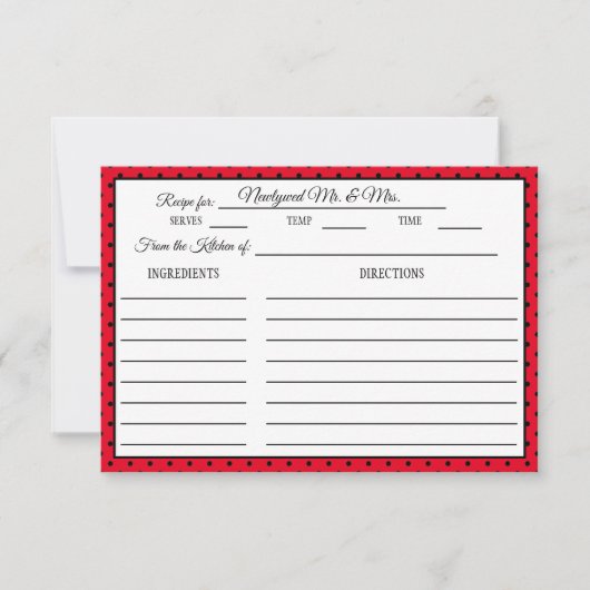 ブライダルシャワーレシピカード水玉模様赤と黒 出欠カード (正面)