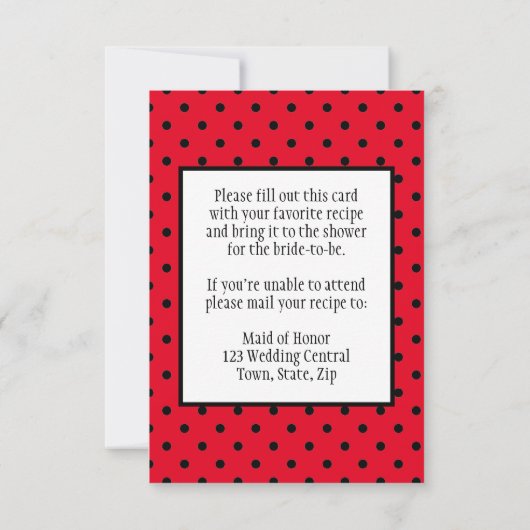 ブライダルシャワーレシピカード水玉模様赤と黒 出欠カード (裏面)