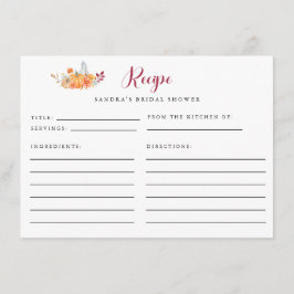ブライダルシャワーレシピカード秋パンプキン秋 エンクロージャーカード