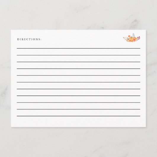 ブライダルシャワーレシピカード秋パンプキン秋 エンクロージャーカード (裏面)