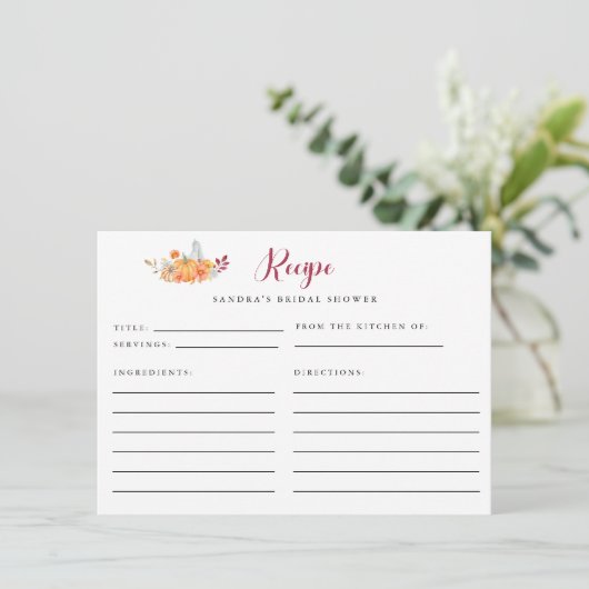 ブライダルシャワーレシピカード秋パンプキン秋 エンクロージャーカード (スタンド正面)