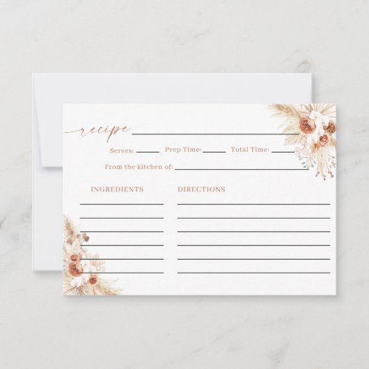 ブライダルシャワーレシピカード、ボホーブルーケフローラ 招待状 (正面)