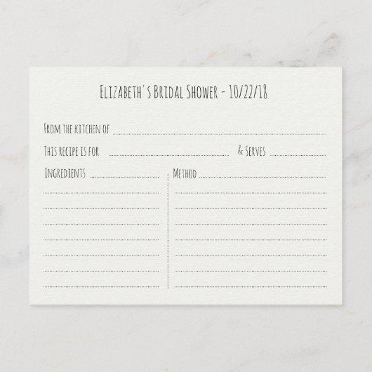 ブライダルシャワーレシピシック金ゴールドパイナップルネイビーブルー インビテーションポストカード (裏面)