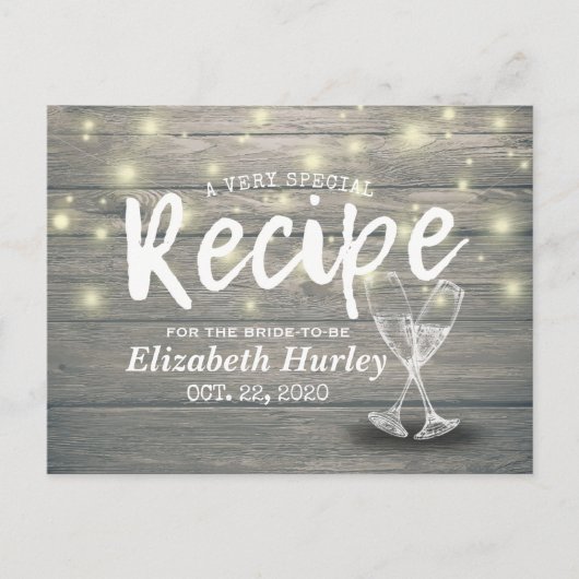 ブライダルシャワーレシピシャンパングラスウッドライト ポストカード (正面)