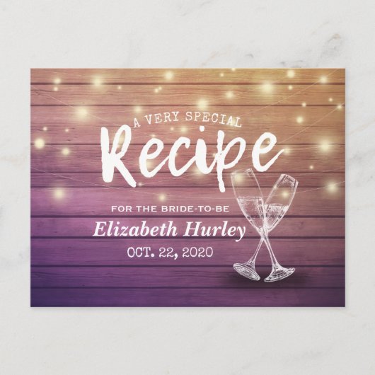 ブライダルシャワーレシピシャンパングラスウッドライト ポストカード (正面)