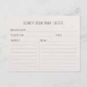 ブライダルシャワーレシピバラフラワーピンク金ゴールドグリッター インビテーションポストカード (裏面)