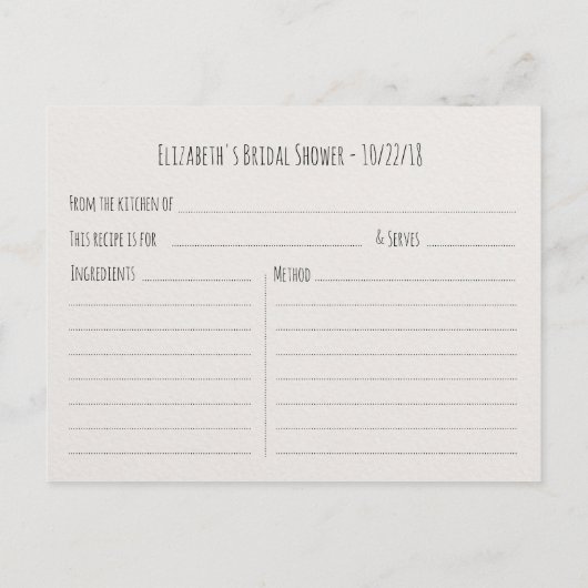 ブライダルシャワーレシピバラフラワーピンク金ゴールドグリッター インビテーションポストカード (裏面)
