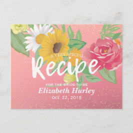 ブライダルシャワーレシピバラフラワーピンク金ゴールドグリッター インビテーションポストカード