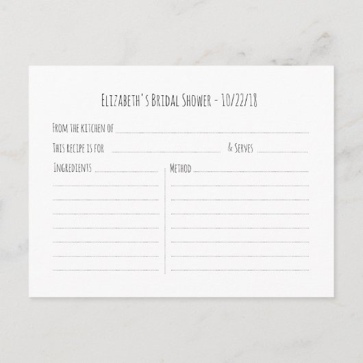 ブライダルシャワーレシピピンクフローラティール(緑がかった色)&金ゴールドポルカ インビテーションポストカード (裏面)