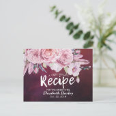 ブライダルシャワーレシピフローラフェザーブルガンディレッド インビテーションポストカード (スタンド正面)