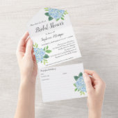 ブライダルシャワーレシピブルーアジサイ オールインワン招待状 (貼ってはがせる)