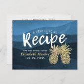 ブライダルシャワーレシピブルー金ゴールドパイナップルカップル インビテーションポストカード (正面/裏面)