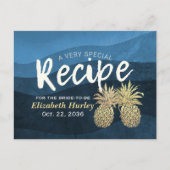 ブライダルシャワーレシピブルー金ゴールドパイナップルカップル インビテーションポストカード (正面)