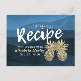 ブライダルシャワーレシピブルー金ゴールドパイナップルカップル インビテーションポストカード