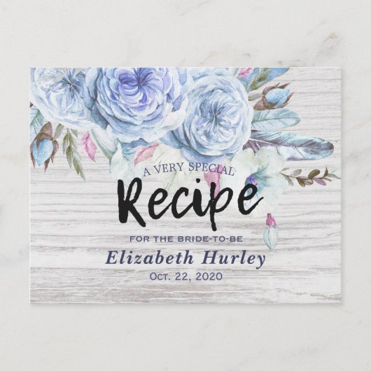 ブライダルシャワーレシピボホフラワーズフェザーウッド インビテーションポストカード (正面)