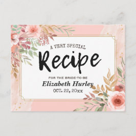 ブライダルシャワーレシピモダンエレガントピンクの花 インビテーションポストカード