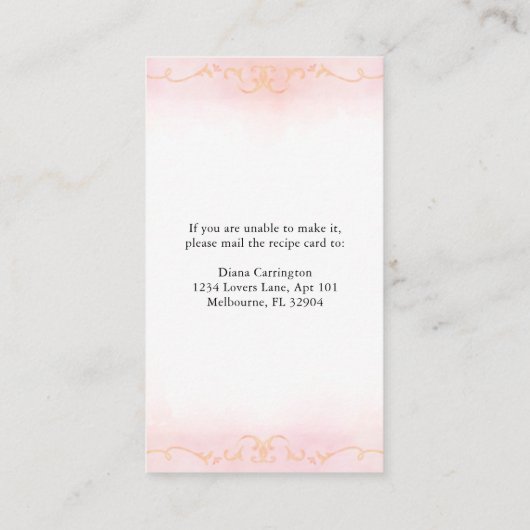 ブライダルシャワーレシピリクエストカードティーパーティーテーマ エンクロージャーカード (裏面)