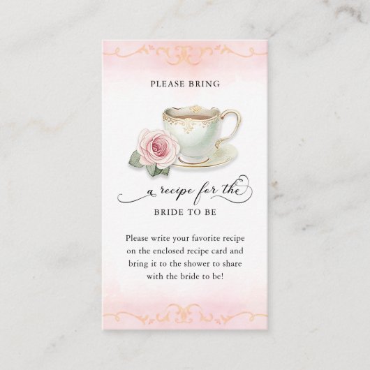 ブライダルシャワーレシピリクエストカードティーパーティーテーマ エンクロージャーカード (正面)
