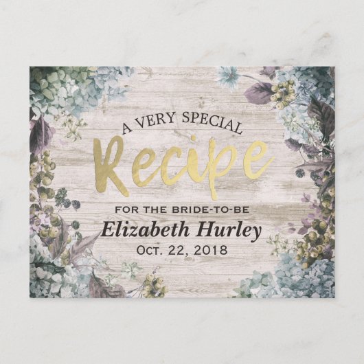 ブライダルシャワーレシピ植物性フローラ素朴ウッド インビテーションポストカード (正面)
