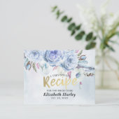 ブライダルシャワーレシピ水の色フローラと羽毛 インビテーションポストカード (スタンド正面)