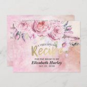 ブライダルシャワーレシピ水の色フローラと羽毛 インビテーションポストカード (正面/裏面)