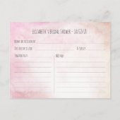 ブライダルシャワーレシピ水の色フローラと羽毛 インビテーションポストカード (裏面)