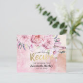 ブライダルシャワーレシピ水の色フローラと羽毛 インビテーションポストカード (スタンド正面)