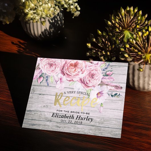 ブライダルシャワーレシピ水カラーフローラ素朴ウッド インビテーションポストカード