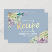 ブライダルシャワーレシピ水色多肉植物 インビテーションポストカード (正面/裏面)
