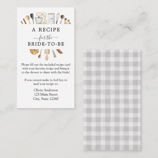 ブライダルシャワーレシピ要求エンクロージャカード エンクロージャーカード (正面/裏面)
