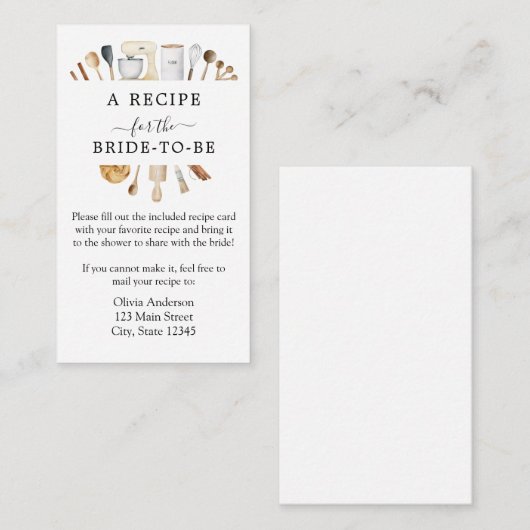 ブライダルシャワーレシピ要求エンクロージャカード エンクロージャーカード (正面/裏面)