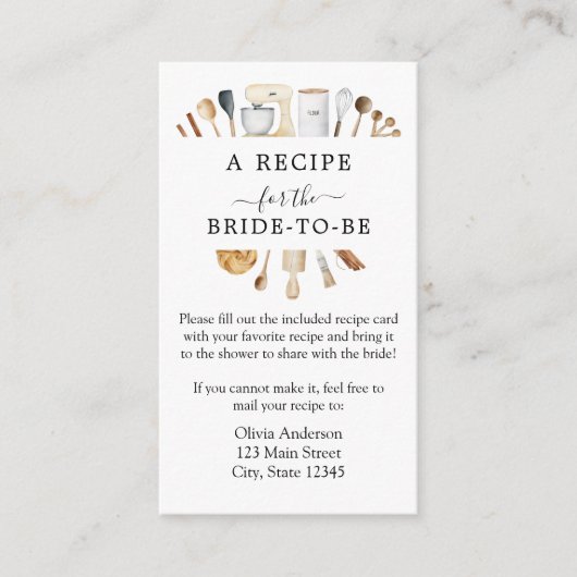 ブライダルシャワーレシピ要求エンクロージャカード エンクロージャーカード (正面)