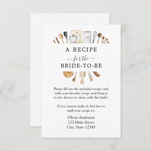 ブライダルシャワーレシピ要求エンクロージャカード 招待状 (正面/裏面)