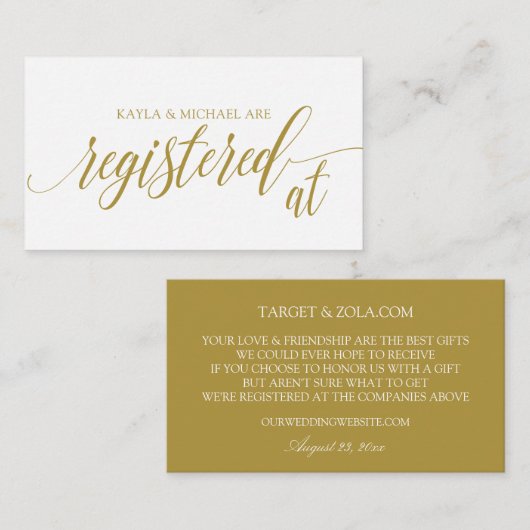 ブライダルシャワーレジストリカードエンクロージャ金ゴールド プレイスカード (正面/裏面)