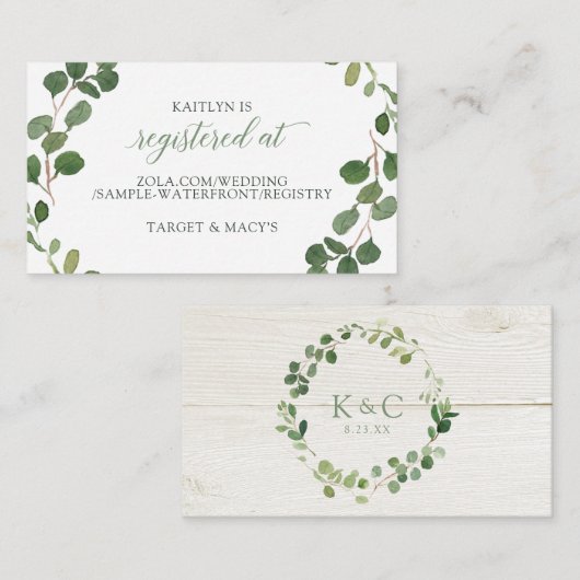 ブライダルシャワーレジストリカードユーカリ緑 エンクロージャーカード (正面/裏面)