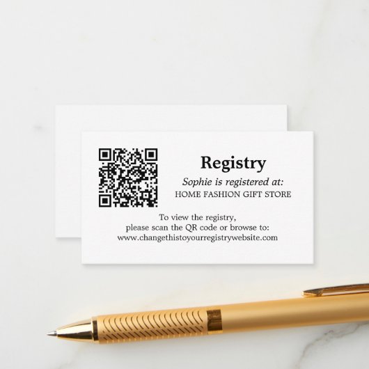 ブライダルシャワーレジストリQRコード白黒 エンクロージャーカード (正面/裏面インサイチュ)