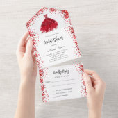 ブライダルシャワーレッドドレスホワイトRSVP オールインワン招待状 (貼ってはがせる)