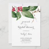 ブライダルシャワーレッドベリーズホリデーパーティウォーターカラー 招待状 (正面)