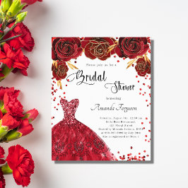 ブライダルシャワーレッドホワイトドレスの予算招待 チラシ