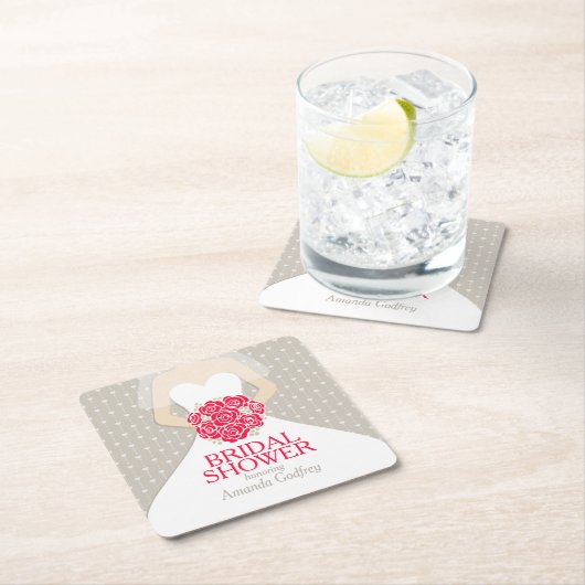 ブライダルシャワーレッドホワイトドレスカスタムコースター スクエアペーパーコースター (インサイチュ)
