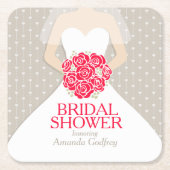 ブライダルシャワーレッドホワイトドレスカスタムコースター スクエアペーパーコースター (正面)