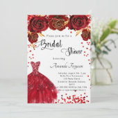 ブライダルシャワーレッドホワイトドレスバラ花ラグジュアリー 招待状 (スタンド正面)