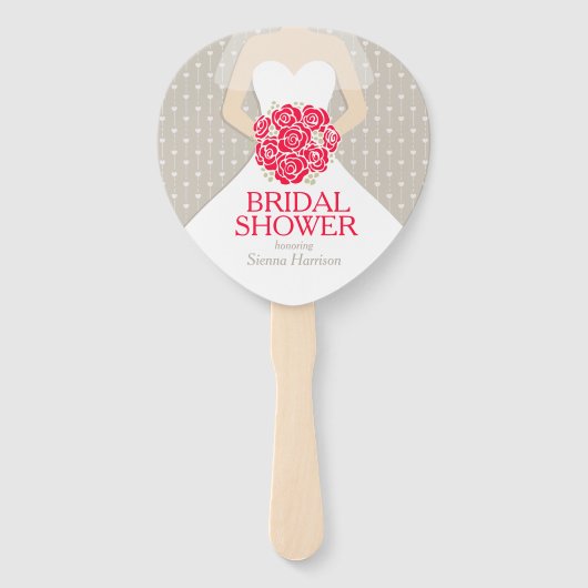 ブライダルシャワーレッドローズホワイトドレスフカスタムァン ハンドファン (正面)