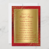 ブライダルシャワーレッド金ゴールドスワールとボウのアナウンス 招待状 (裏面)