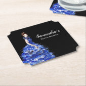 ブライダルシャワーレディーズウィズスパークリーブルーガウンファッション ペーパーコースター (アングル)