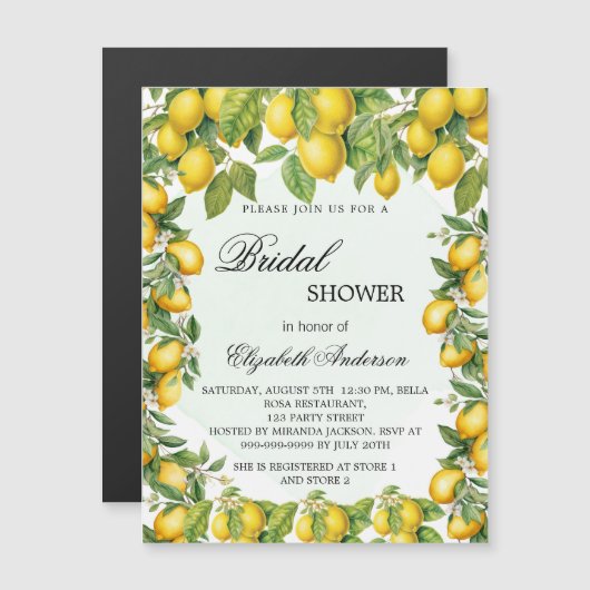 ブライダルシャワーレモンの緑の贅沢 マグネット招待状 (正面/裏面)