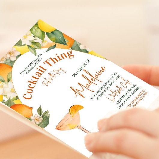 ブライダルシャワーレモンオレンジシトラスカクテル 招待状